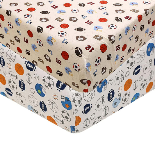 CribMATE 2 PCs Baby Boy Sports Theme Nursery Crib Fitted Sheet