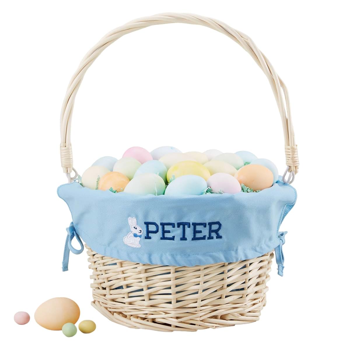 Personalization Universe Personalized Bunny Name Easter Basket – Custom Kids Easter Egg Basket – Embroidered Light Blue
