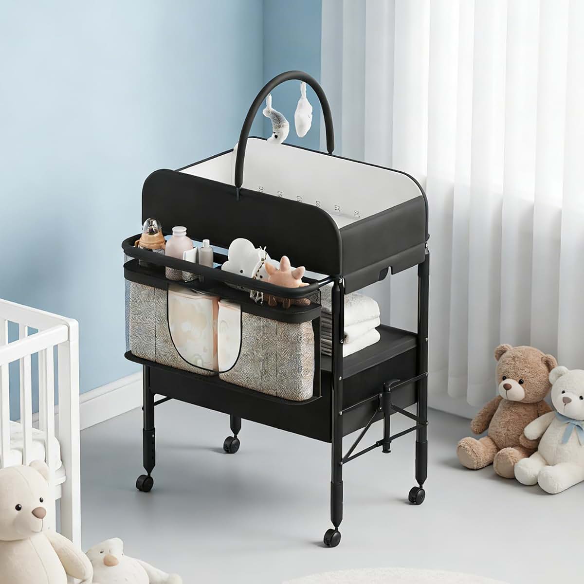Jojoka Portable Baby Changing Table with Drawers and Wheels - Collapsible Diaper Changing Station - Adjustable Height (photo 4)