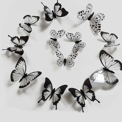 Fufuquare 12 Pieces 3D Black Butterfly Wall Stickers Removable Vinyl Decals