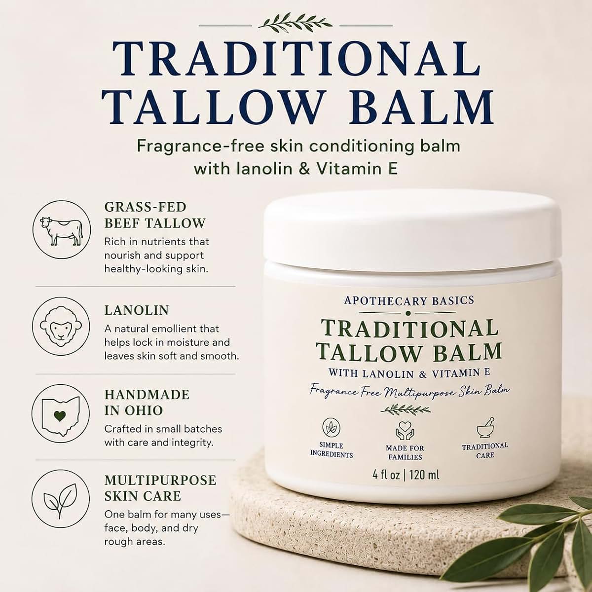 IEG Store Traditional Tallow Balm with Lanolin & Vitamin E – 4 fl oz (photo 3)
