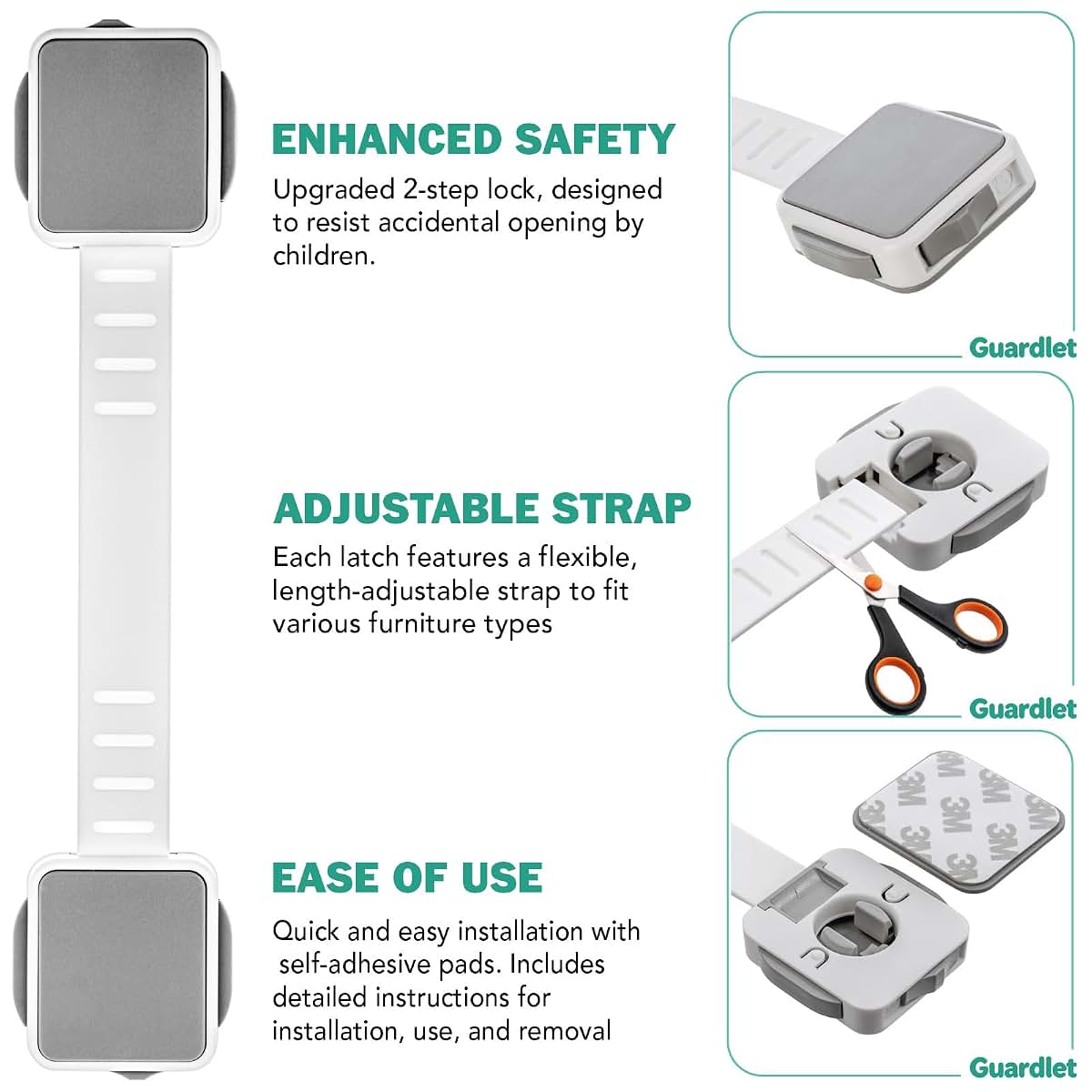 Guardlet Child Safety Cabinet Locks 4 Pack, White/Grey (photo 2)
