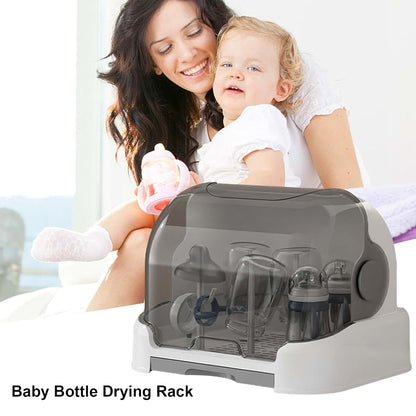 Biniveil Baby Bottle Drying Rack with Lid and Removable Drain Tray, Gray