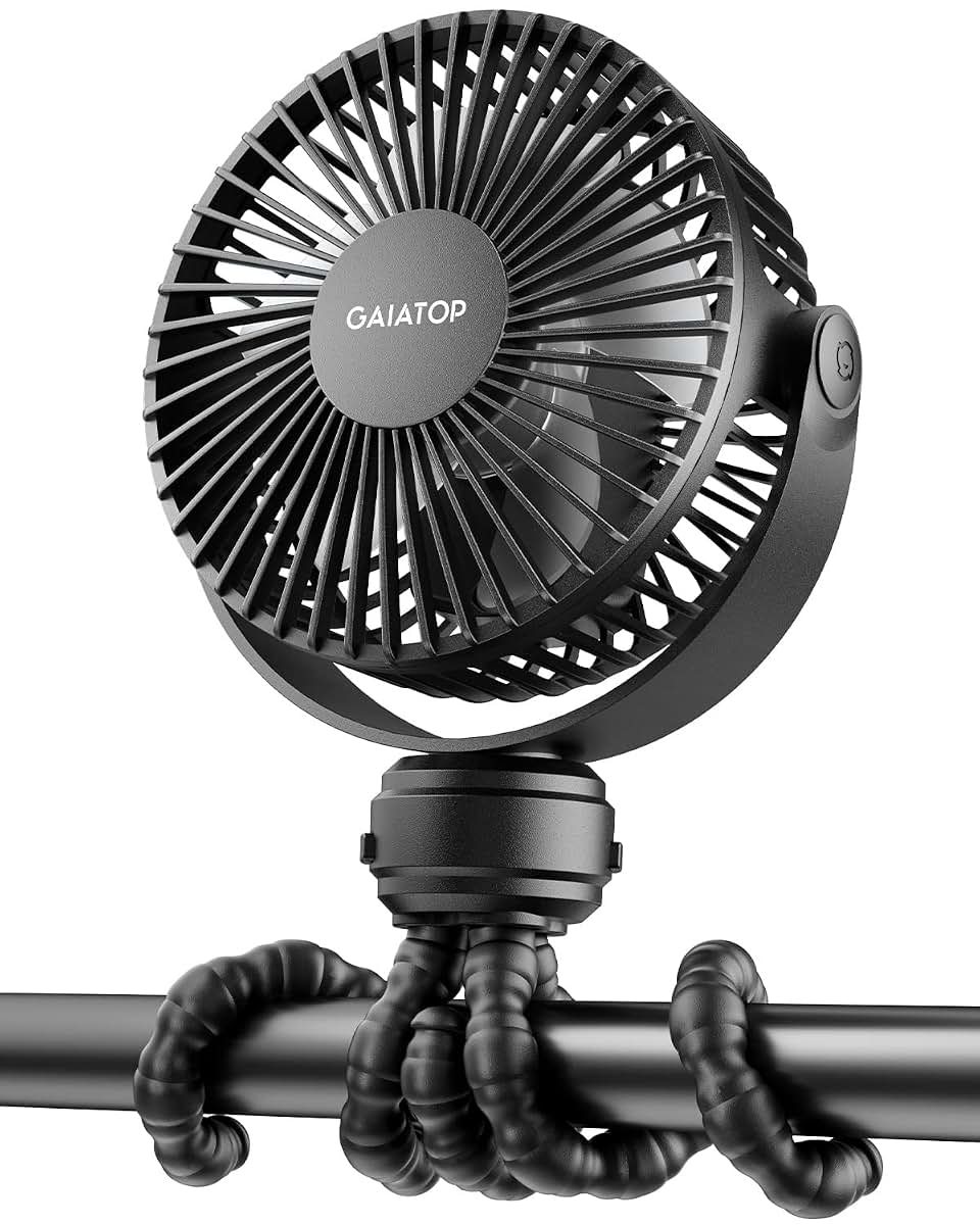 Mini Portable Stroller Fan with 360° Rotation and Rechargeable Battery