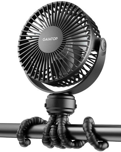 Mini Portable Stroller Fan with 360° Rotation and Rechargeable Battery