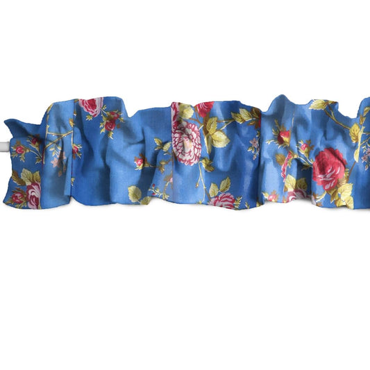 Zen Creative Designs Royal Blue Floral Roses Print Cotton Window Valance