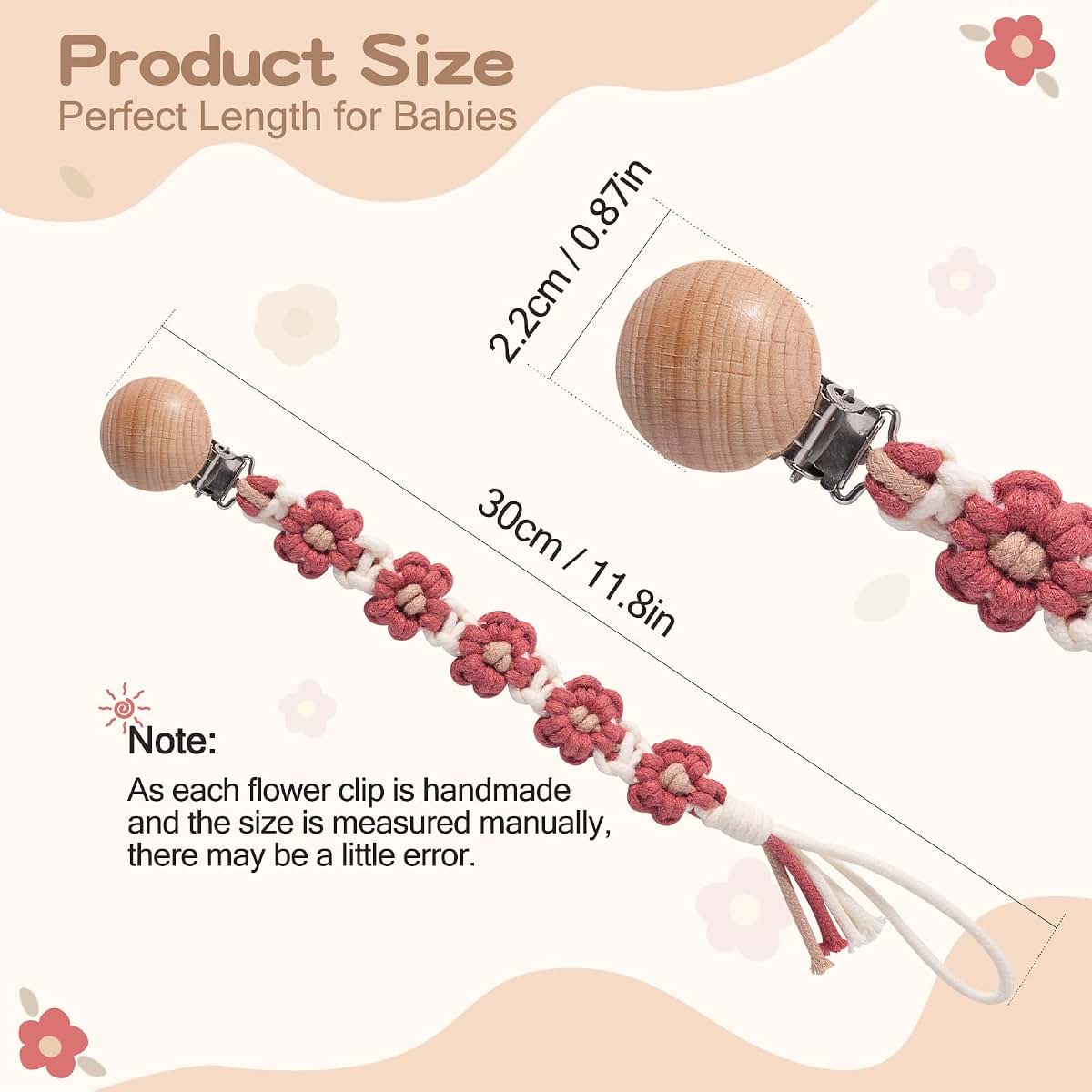 Pacifier Clip Holder - Floral Daisy Macrame Braided Cotton Binky Clips