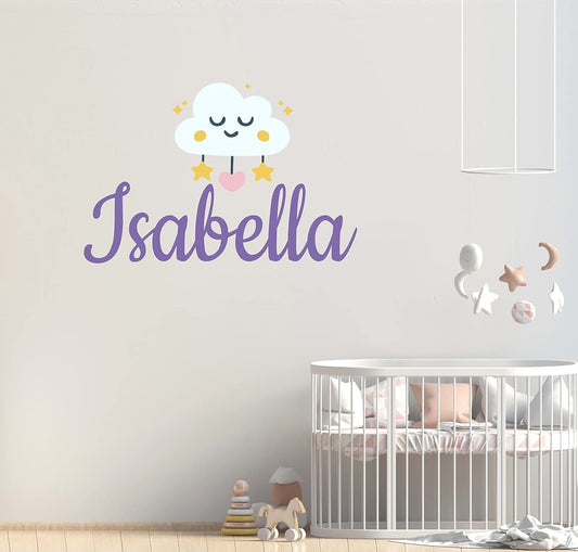 BabyOneStop Personalized Girl Name With Cloud And Stars Wall Decal