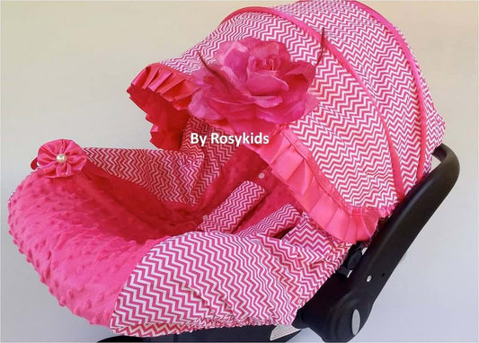 Rosy Kids Infant Car Seat Canopy Cover 3-Piece Kit In Hot Pink