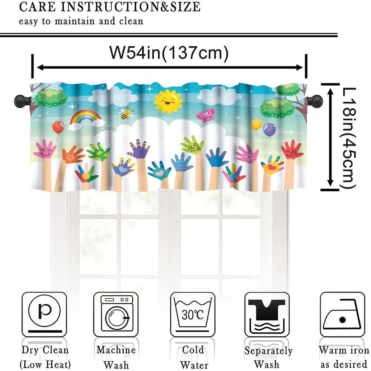 Nitmbi Children's Cartoon Bee Rainbow Valance Curtain 54x18 Inch Polyester