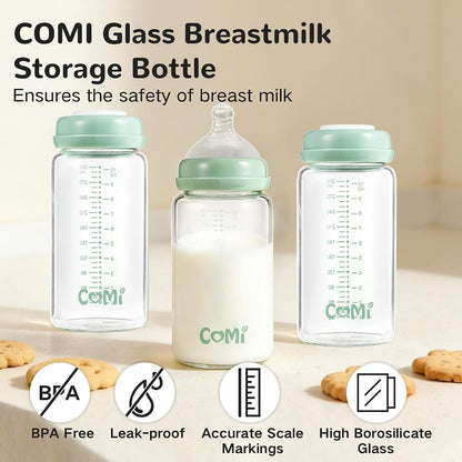COMI Wide Neck Glass Breastmilk Collection n Storage Bottle, 4 Packs,10oz with Screw Ring Sealing Disk,Re-markable (photo 3)
