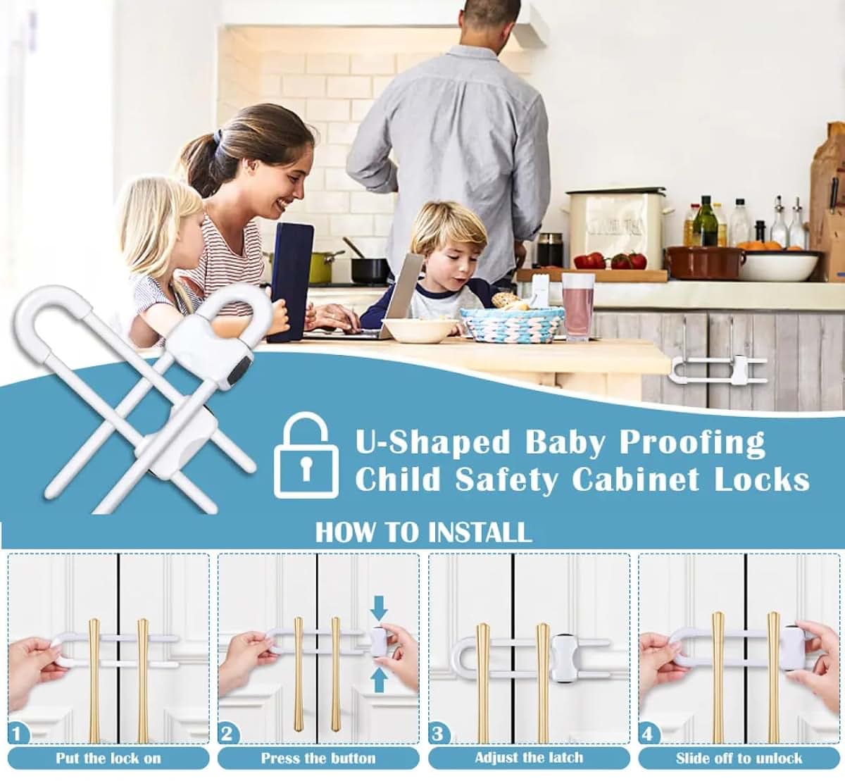 Yummy Baby Products Sliding U-Shaped Cabinet Locks, 10 Pack (photo 2)