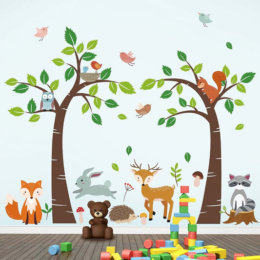 Decalmile Forest Tree Animal Wall Stickers for Nursery and Kids Room, 2 Sheets
