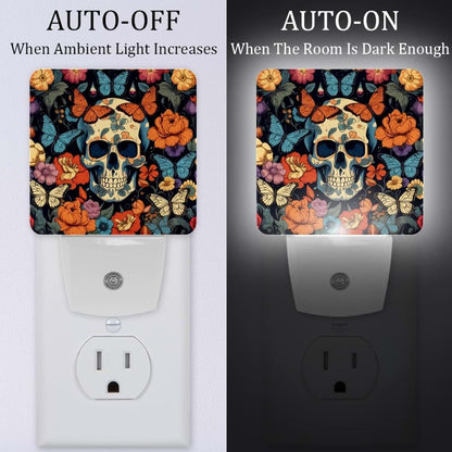 NEWzone Skull Flower Butterflies Night Light 2 Pack, Decorative Plug-in Light for Kids and Adults
