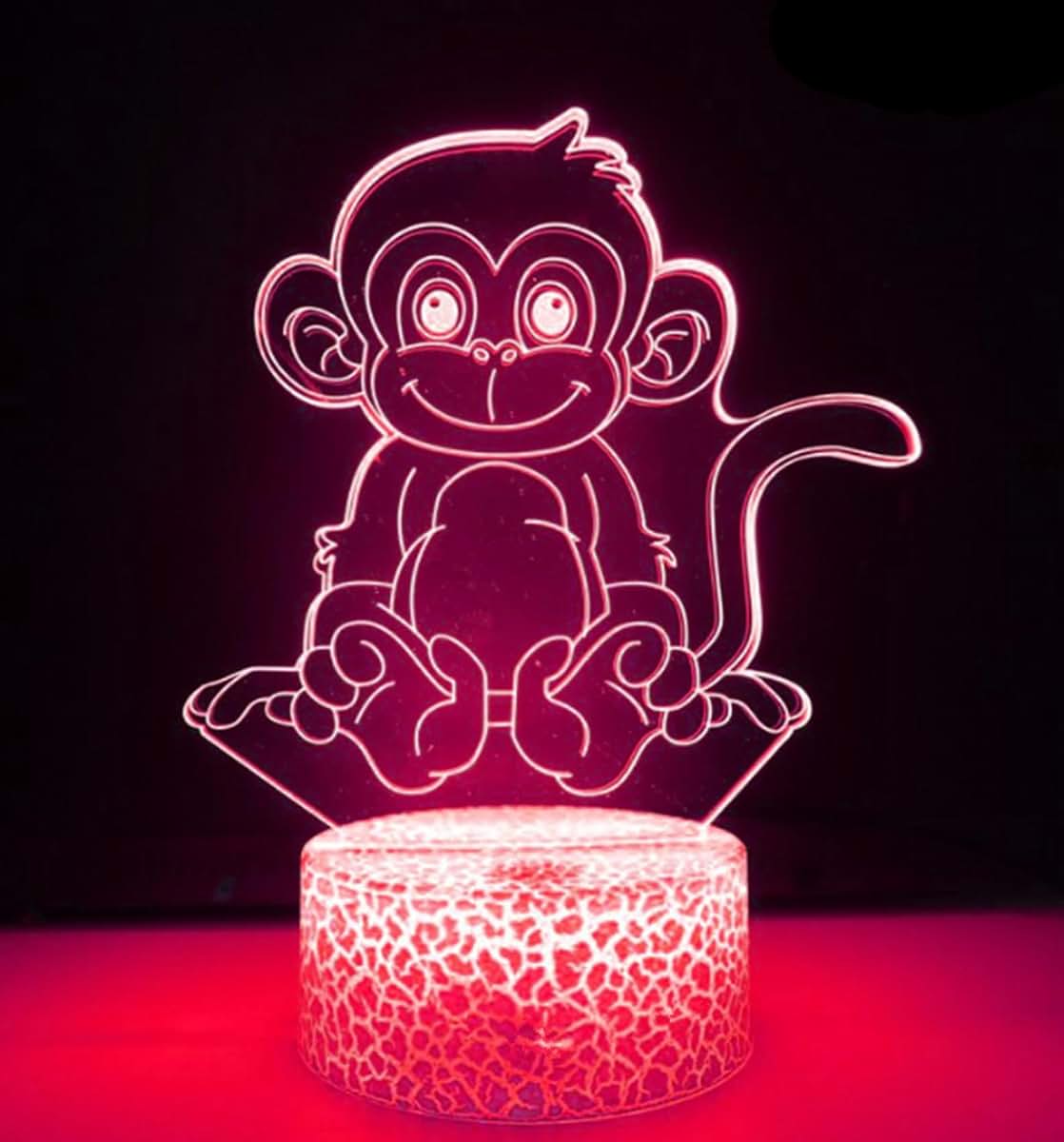 Jinnwell 3D Monkey Night Light Lamp Illusion 7 Color Changing Touch Table Desk Decoration Lamps Acrylic Flat ABS Base (photo 3)
