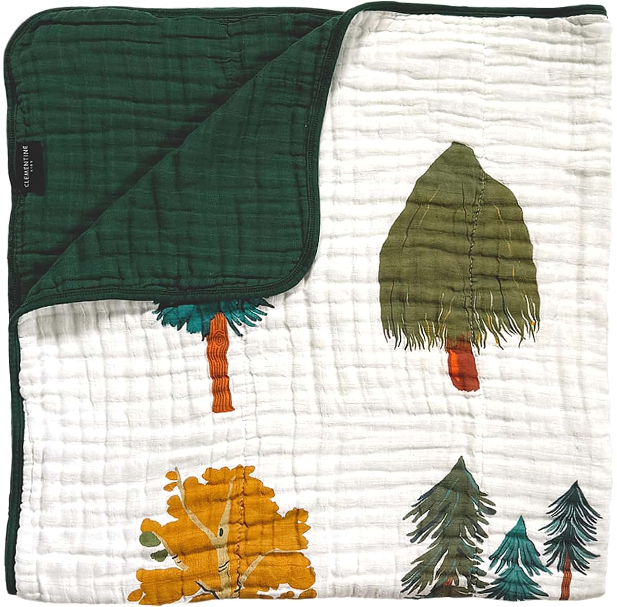 Clementine Kids Forest Trees Quilt, 47 x 47 Inch Cotton Muslin Blanket