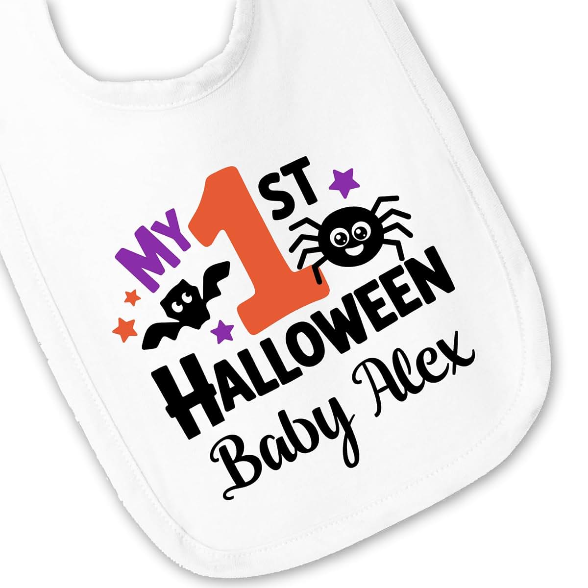 Smiling Jindo Personalized My First Halloween Baby Bib – Custom Name Bib for Newborns & Infants – Soft Cotton Jersey (photo 3)