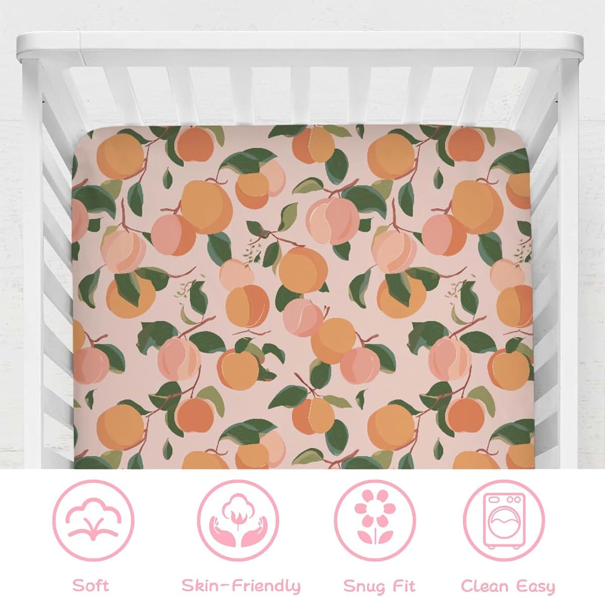 Dpjkevw Vintage Peach Leaves Fitted Crib Sheet (photo 3)