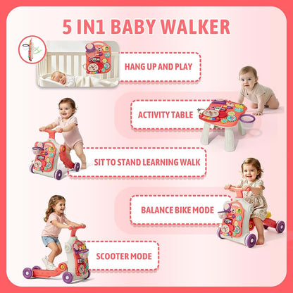 QDRAGON 5 in 1 Push Walker for Toddler Girl, Red (photo 2)