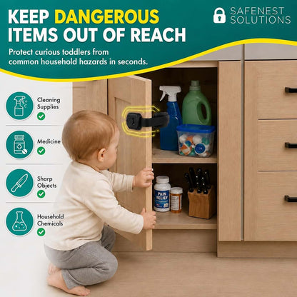SafeNest Solutions Baby Proofing Cabinet Locks, 5-Pack Black Adhesive Latches (photo 3)