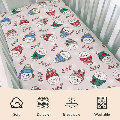 Cstdyfrv Christmas Snowman Baby Crib Sheets, Fitted Polyester Bedding