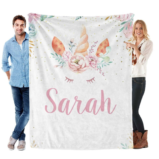 ColorAce Personalized Baby Blankets for Girls Personalized Magical Floral Unicorn Blanket with Name Baby Girl Gifts