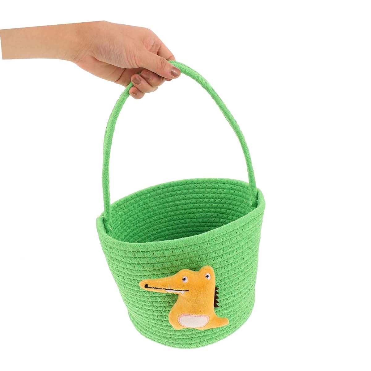 Handwoven Cotton Rope Basket with Dinosaur Nursery Storage
