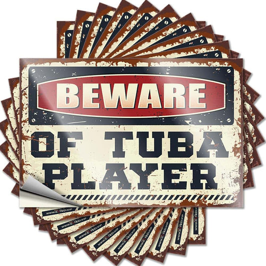 PLOWS Car Stickers for Men Beware of Tuba Player Funny Sticker 10 Pcs Bumper Stickers Funny Bumper Stickers for