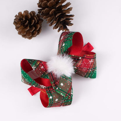 JIAHANG Christmas 6 Inch Hair Bow Headband with Pom Pom for Baby Girls, Pack of 3