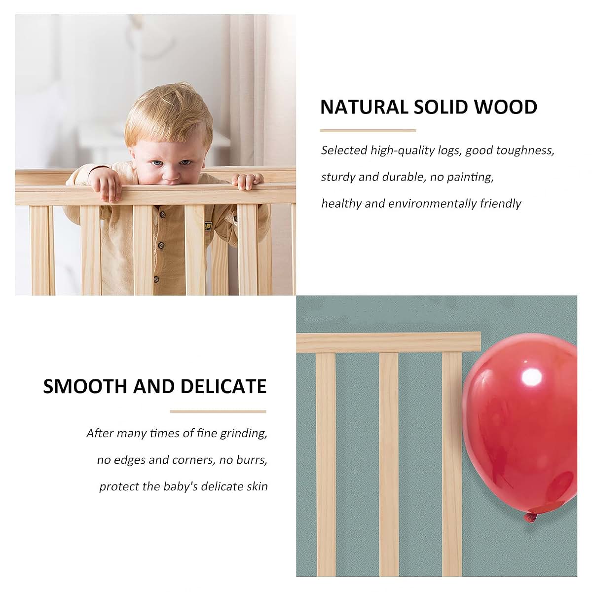 Jolan Portable Baby Playpen,Wooden Baby Fence with Door,Crawling Playpen,Indoor Outdoor Safety Playard