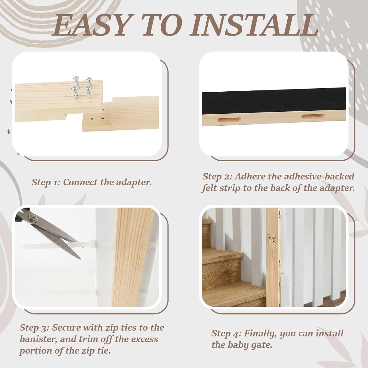 HolyMaji 2 Sets No Hole Baby Gate Banister Adapter Wood Mounting Kit For Stairway