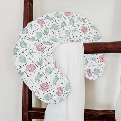 Selgkds Boho Sea Turtles Nursing Pillow Cover Blue Seashells Polyester Zipper Slipcover