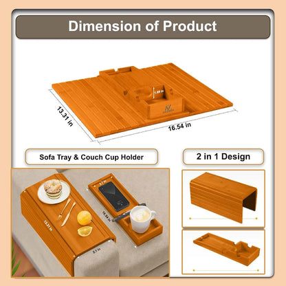 Amzeen Bamboo Couch Cup Holder Tray with Coasters