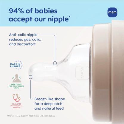 MAM Feel Good Pure Glass Anti-Colic Baby Bottle