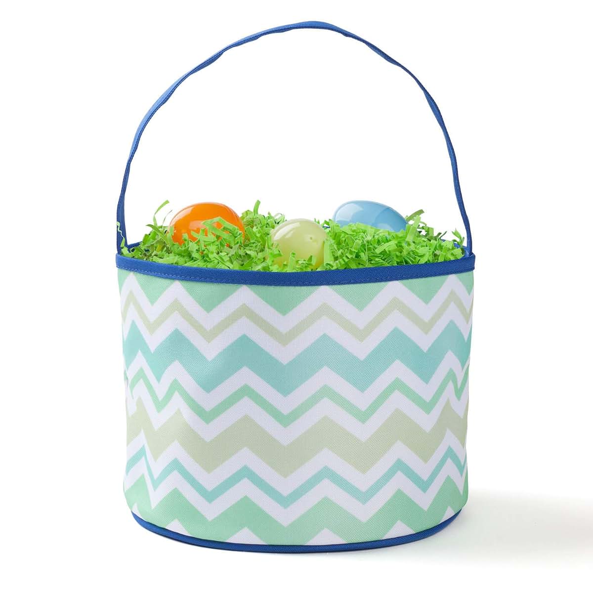 Personalized Planet Personalized Chevron Bucket Bag with Custom Name | Green and Blue Stripped Easter Bag with Handle (photo 4)