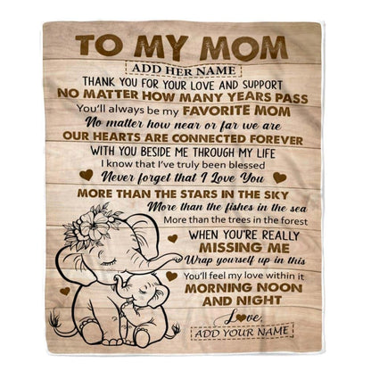 TeesReal Personalized to My Mom Gifts Blanket from Daughter Son Children Elephant My Favorite Mom Birthday Gifts Mommy