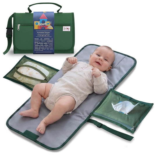 Kewh Jo - Portable Diaper Changing Pad with Storage Pockets & Wipes Holder – Foldable Waterproof Travel Baby Changing