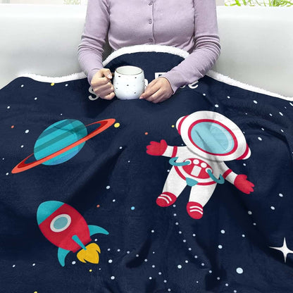 NZOOHY Personalized Space Planet Astronaut Sherpa Baby Blanket (photo 4)