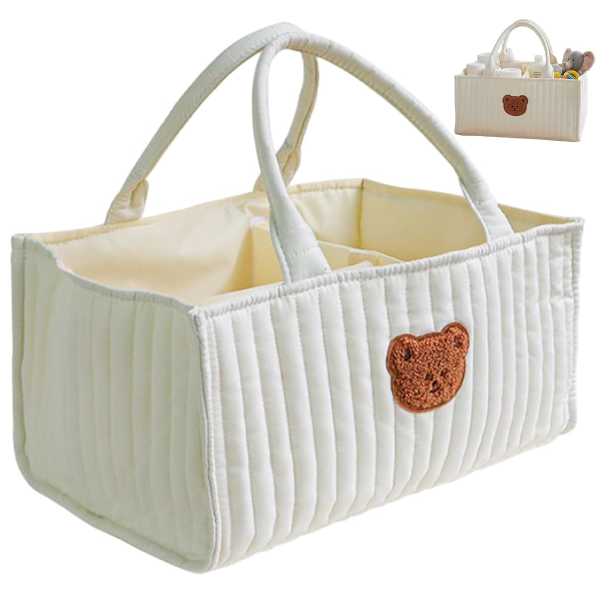 AwnsIMfreien Quilted Laundry Basket with Handles, Diaper Caddy, Portable Quilted Basket with Removable Dividers &