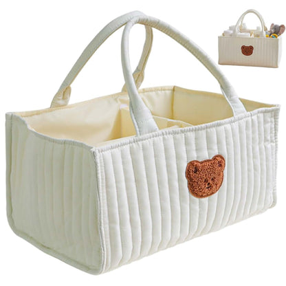 AwnsIMfreien Quilted Laundry Basket with Handles, Diaper Caddy, Portable Quilted Basket with Removable Dividers &