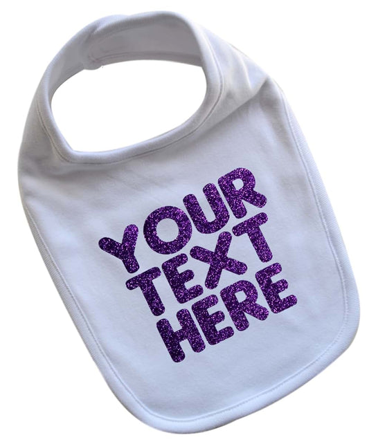 Funny Girl Designs Personalized Baby Girl Bib with Custom GLITTER Text of Your Choice 100% Cotton