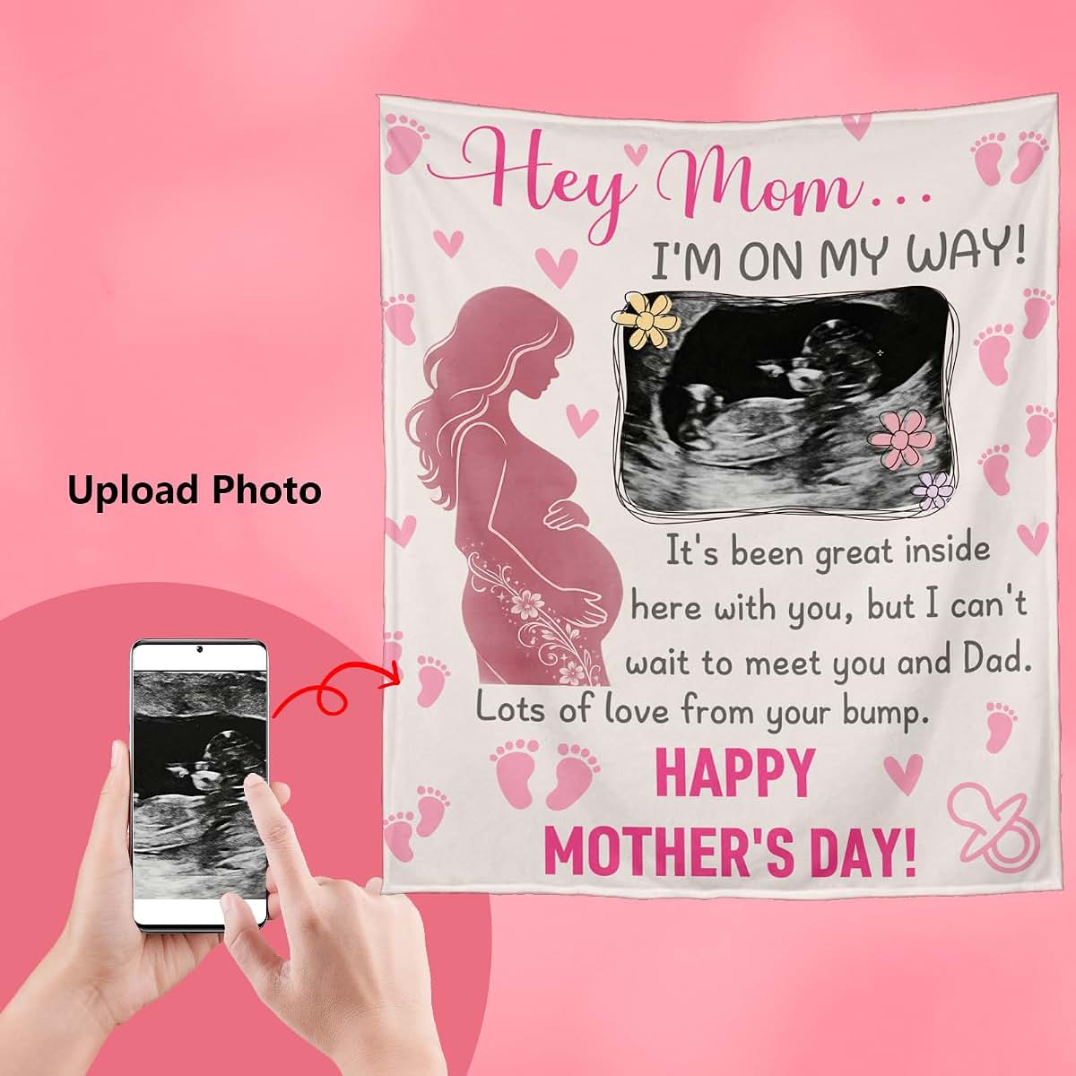 Frrahmen Personalized Baby Ultrasound Blanket - Custom Pregnancy Throw Blanket with Sonogram Photo New Mom Gift for (photo 3)