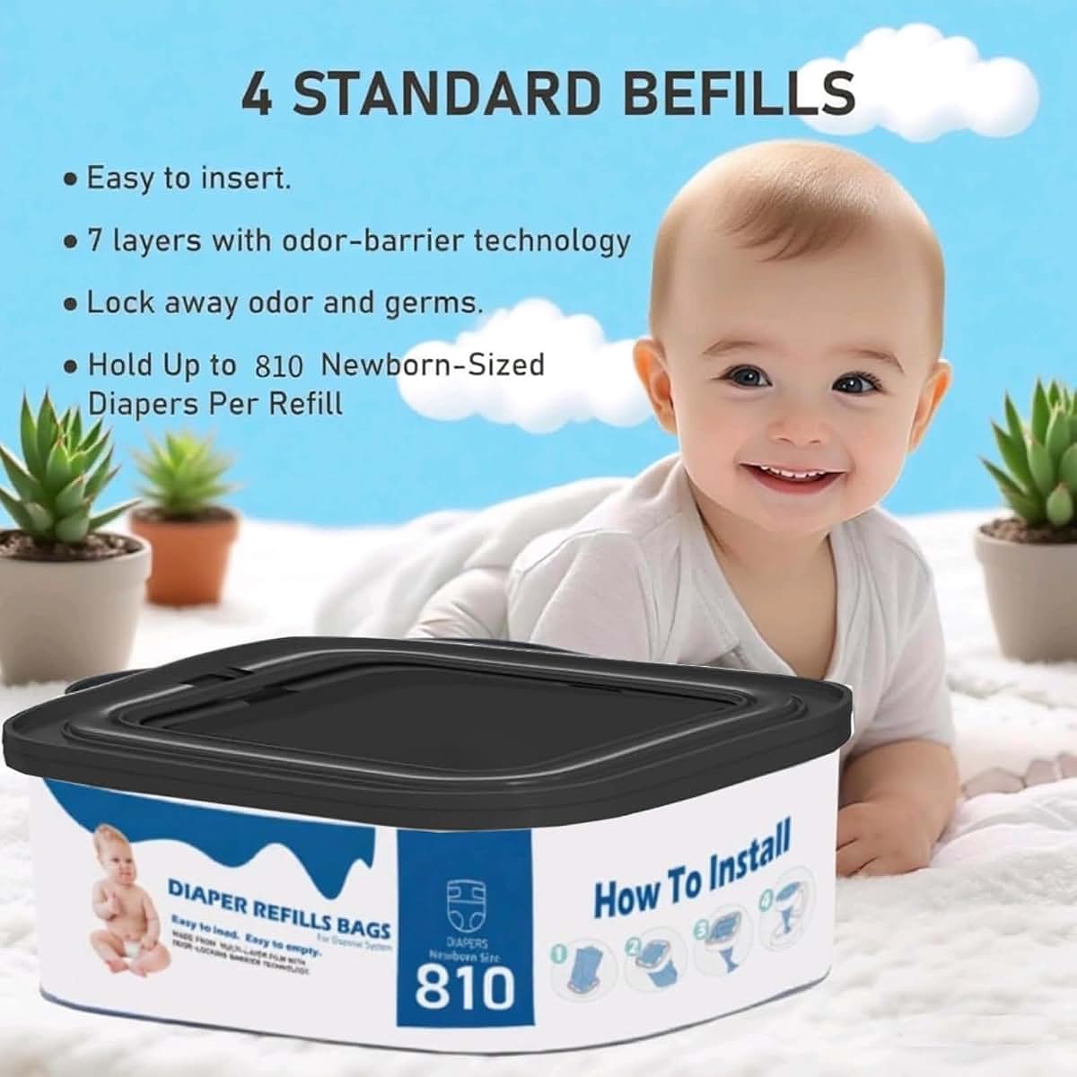 xenxeng 4 Pack Jumbo Square Bags Refill Compatible with Diaper Genie Compact (photo 2)