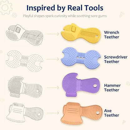 Tool Shaped Silicone Teething Toys, 4 Pack