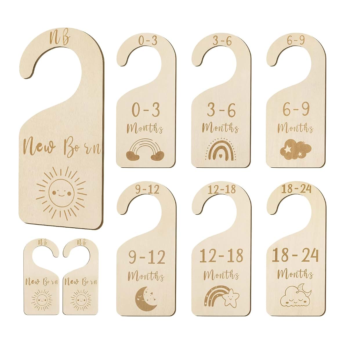 MEILIDY Double Sided Baby Closet Dividers, 7 Pcs Wooden Nursery Organizers for Newborn to 24 Months