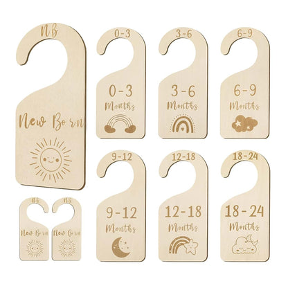 MEILIDY Double Sided Baby Closet Dividers, 7 Pcs Wooden Nursery Organizers for Newborn to 24 Months