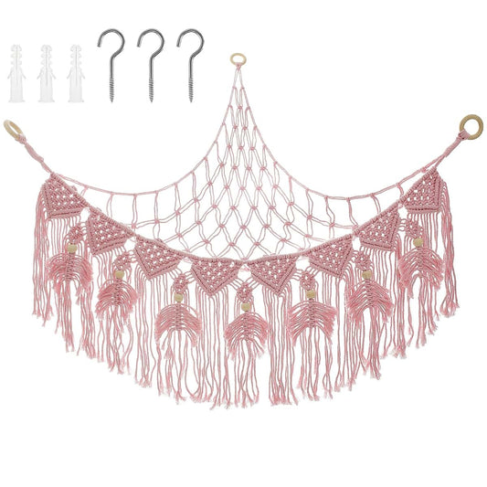 Stuffed Animal Hammock Corner Organizer, Cotton Rope Mesh Net for Nursery, 39.4in Pink