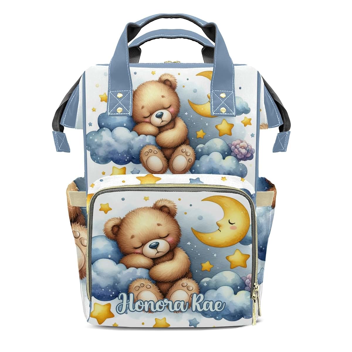 Joyestore Personalized Cute Teddy Bear Custom Mom Bag with Name,Dad and Mom Diaper Backpack Waterproof Baby Shower for
