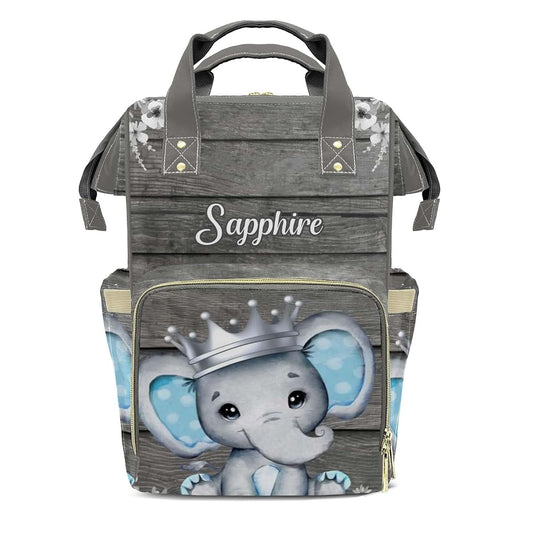 LiSoAkWE Wood Floral Crown Elephant Personalized Diaper Bag Nursing Baby Bags Nappy Bag with Name Casual Travel Nappy