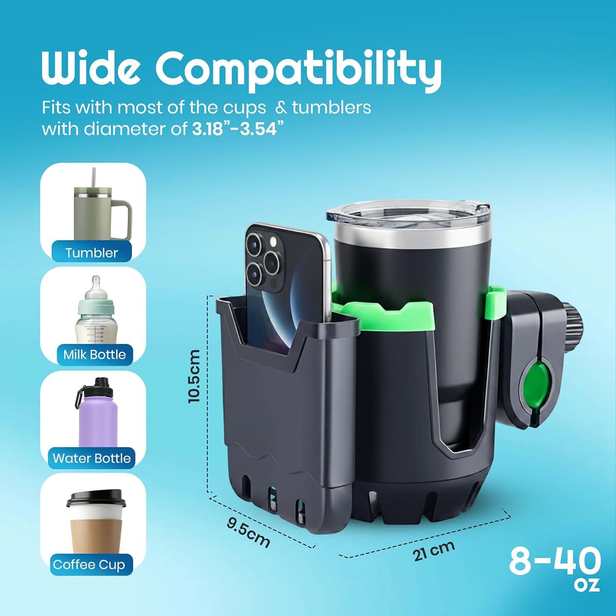 Zrafu 2-in-1 Cup Holder with Phone Holder for Stroller, Bike & Wheelchair (photo 3)